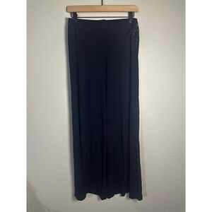 Lauren Ralph Lauren Navy Blue Wide Leg Lace Up Side Trousers Petite Medium PM